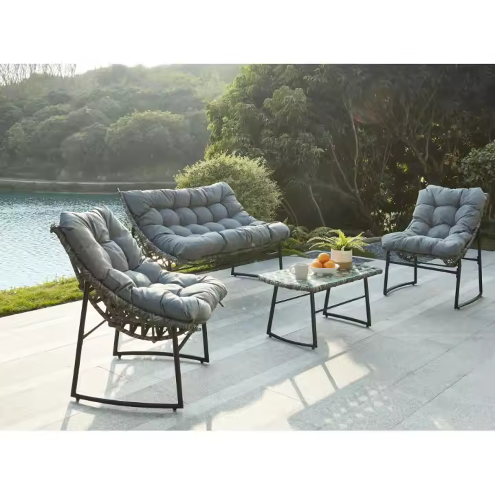 Vente-unique - Muebles de salón para jardín de resina trenzada: 1 sofá de 2 plazas, 2 sillones y una mesa de centro - Gris antracita - JONAH - 1