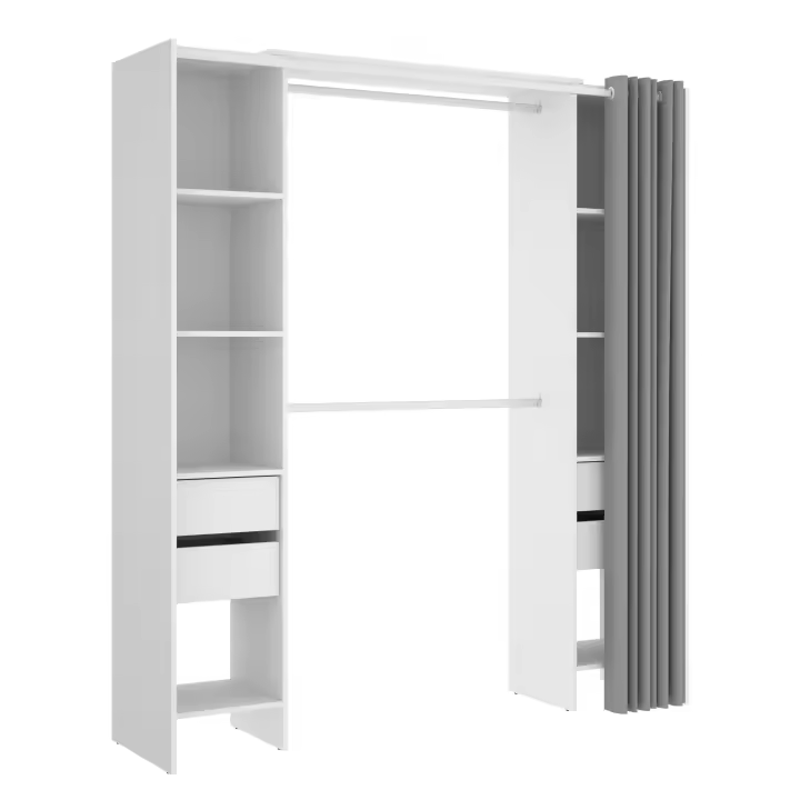 Kit Vestidor con 4 Cajones y Cortina Suit Blanco - Armario Modular 205x180x50 cm Armario para dormitorio - Fabricado en España - Melamina Alta calidad - Somnia Descanso - 1