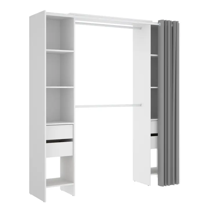 Kit Vestidor con 4 Cajones y Cortina Suit Blanco - Armario Modular 205x180x50 cm Armario para dormitorio - Fabricado en España - Melamina Alta calidad - Somnia Descanso - 1