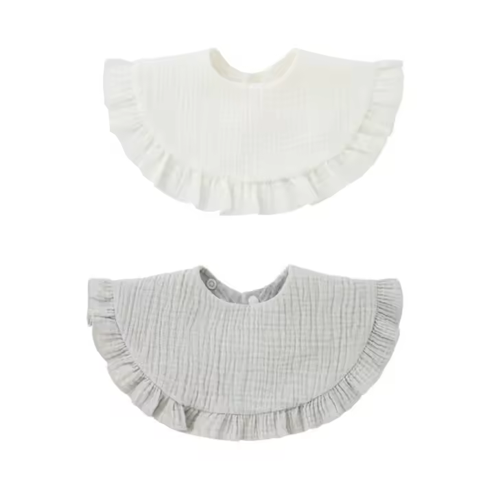 2pcs Ropa De Bebé Pañuelos Antirroto De Algodón Suave Con Borlas Bibs Ajustables Para Recién Nacidos Y Niños Pequeños Toallas Para Lactancia Y Saliva - 1