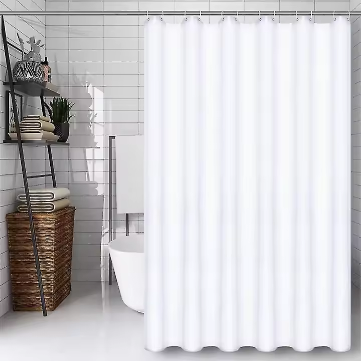 Cortina de ducha blanca, a prueba moho y resistente al moho lavable poliéster baño Cortinas W/12 unids Ganchos (71x71 pulgadas, 180x180cm) - 1