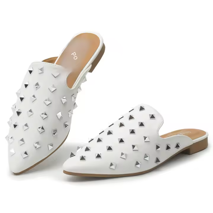 Mules Para Mujer Flat Puntera Punzada Con Estilo De Puntos Zapatos Comodables De Suela Plana Para Uso Diario Y Exterior - 1