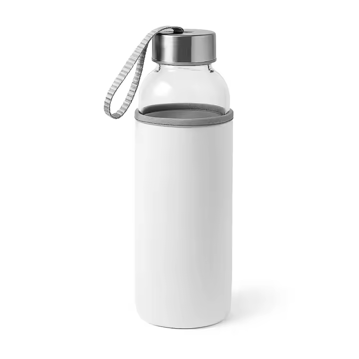 Botella Agua, Cristal y Acero Inoxidable, Funda de Neopreno, 420 ml, Tapón de Seguridad de Rosca y Cinta de Seguridad, 6.4Ø 19 cm,  Libre de BPA - 1