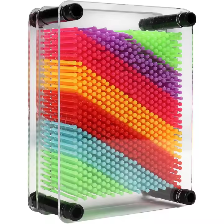 Juguete de arte 3D con pin art - Tamaño 3,75" x 5" - Tablero de metal único para niños (arcoíris, plástico) - 1