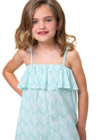 Mono niña verano Petit Alo – Tirantes regulables, volante, estampado rombos turquesa, 100% viscosa - details 1