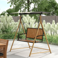 Outsunny Columpio de Jardín Exterior de 2 Plazas Balancín de Jardín Exterior con Toldo Ajustable y Estructura de Metal Carga 240 kg 142x112x162 cm Natural y Beige - details 1
