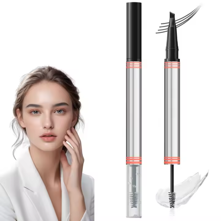 Lápiz de cejas 2 en 1 con gel, 2 lápices mágicos impermeables para cejas, lápiz de microblading 3D de doble punta con 4 puntas y pincel, lápiz de tatuaje natural de larga duración (marrón oscuro) - 1