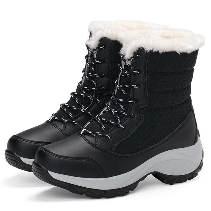 Botas De Nieve Para Mujer Con Plataforma Antideslizantes Botines De Invierno Con Pelo Cálido Hasta La Rodilla Impermeables Con Tacón Medio