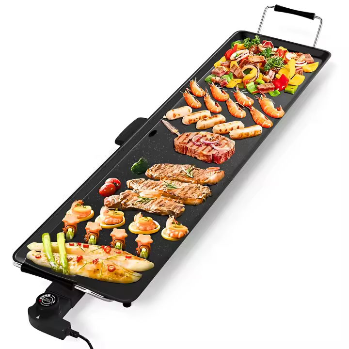 Royal Swiss - Plancha de asar Eléctrica 90x23cm -  Superficie antiadherente a la piedra -  2000w - Termostato ajustable de 5 niveles - 1