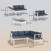 Outsunny Conjunto de Muebles Jardín Exterior de 4 Piezas Sofá Exterior Seccional Forma de L con 2 Sofás de 2 Plazas Sofá de Esquina con Asiento Ajustable y Mesa Centro de DPC con Cojines Beige y Gris - details 2