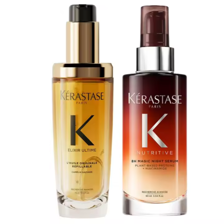 Kit Kérastase Elixir Ultime Aceite Capilar 75ml + Nutritive 8H Magic Night Sérum 90ml – Nutrición Profunda, Brillo Intenso y Reparación Nocturna para Cabello Seco y Apagado - 1