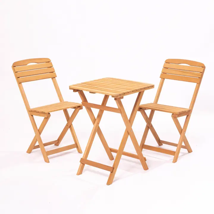Wellhome Set de Mesa y Sillas de Jardín de Madera 3 Piezas Sin Barniz - 1