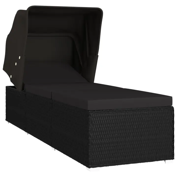 vidaXL Tumbona con toldo y cojín ratán sintético Negro y crema, Marrón, Gris Sillas de Exterior Ideal para jardín, playa, piscina, terraza Tumbona Piscina Tumbonas Playa Tumbonas Jardín Exterior - 1