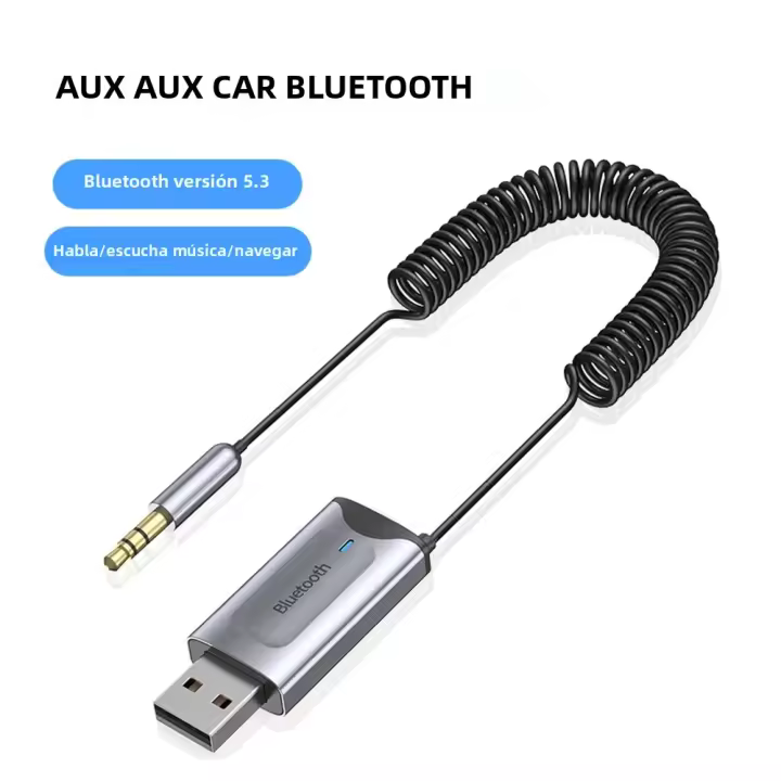 Adaptador Bluetooth 5.3 Para Coche Con USB Dongle Estéreo Inalámbrico Jack AUX 3.5mm Mando De Música Con Micrófono Y Slot TF Para Llamadas Handsfree - 1