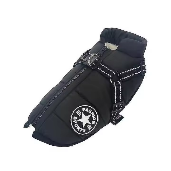 Chaqueta Impermeable Abrigada con Correa para Colgar para Perros, Ropa de Invierno Cómoda de Algodón, Chaleco Acolchado, Morado Azul, Contáctenos Negro. - 1