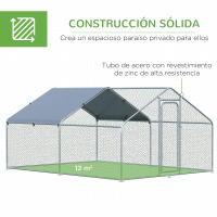 PawHut Gallinero Exterior Grande de Metal Galvanizado  Jaula de Aves con Puerta Cubierta de Tela Oxford Resistente a los Rayos UV y al Agua para Patio Plata - details 6