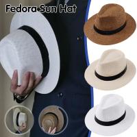 Sombrero De Paja Natural Para Hombre Moda Verano Trendy Sombreros De Playa Protección Solar Color Sólido Fedoras Casual Sombrero De Vaquero Jazz Gangster - details 0