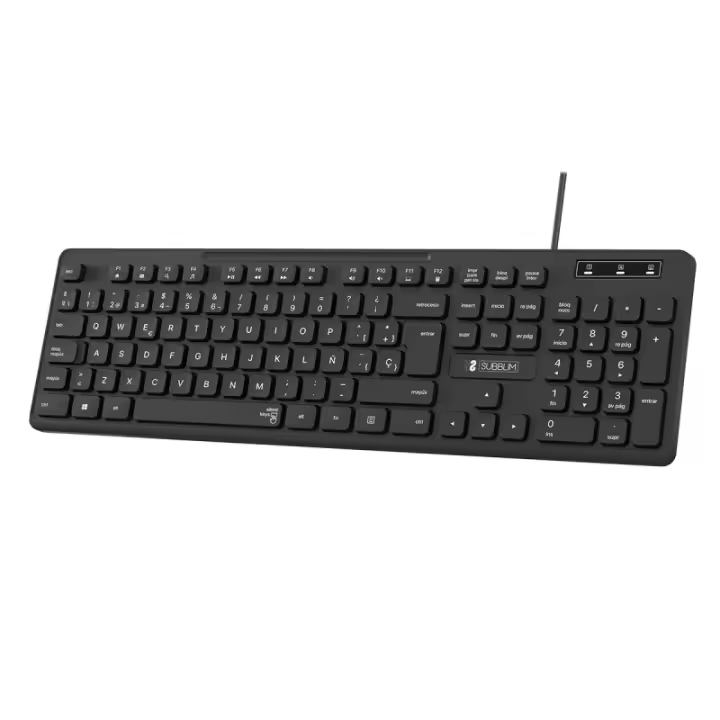 Teclado Subblim Business Slim Silencioso con Cable USB - Diseño Ergonómico y Teclas Planas de Bajo Perfil - Resistente a Derrames - Pulsaciones Silenciosas - 1
