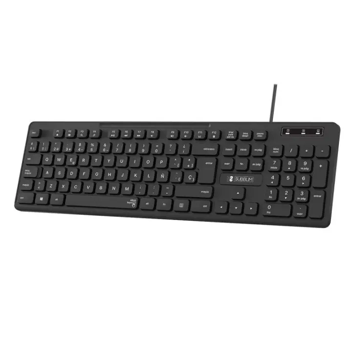 Teclado Subblim Business Slim Silencioso con Cable USB - Diseño Ergonómico y Teclas Planas de Bajo Perfil - Resistente a Derrames - Pulsaciones Silenciosas - 1