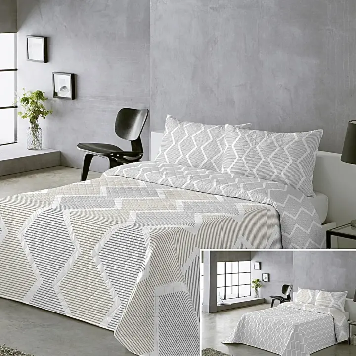 Colcha Doble Cara Primavera Verano Gris - Lunares y Sólido | Tallas Cama 90, 105(1 Funda) y Cama 135 150(2 Fundas) |  Termosellado Industrial | Incluye Fundas de Almohada  | Termosellada No hace bolitas y Fácil Planchado - 1