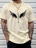Camiseta De Verano Para Hombre Con Impresión De Alas Ligera Y Transpirable Estilo Casual Cuello Redondo Manga Corta Ropa Exterior 2024 - details 3