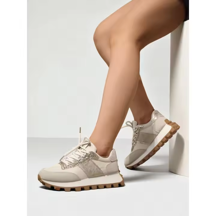 Zapatillas Deportivas con detalle de Brillos y Plataforma Sneakers Mujer Negro y Dorado - lhd-107 - 1