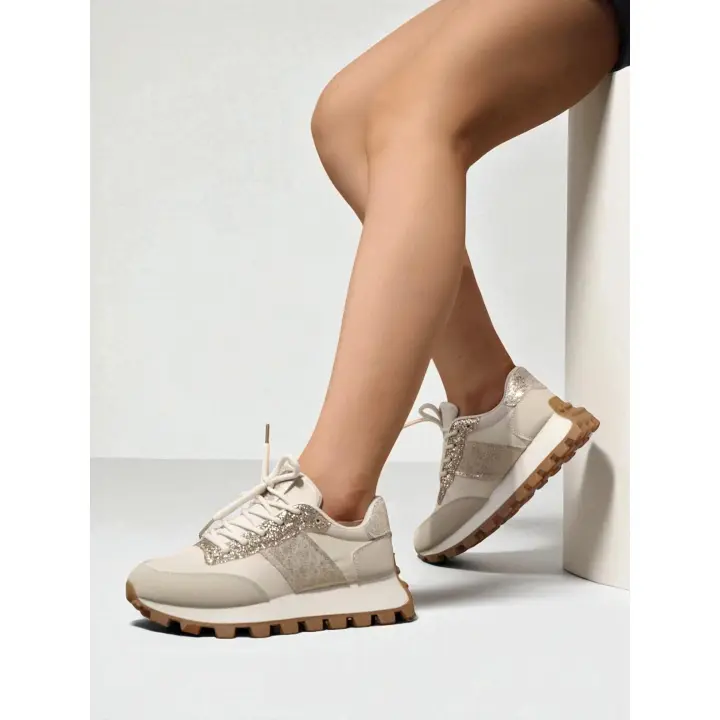 Zapatillas Deportivas con detalle de Brillos y Plataforma Sneakers Mujer Negro y Dorado - lhd-107 - 1