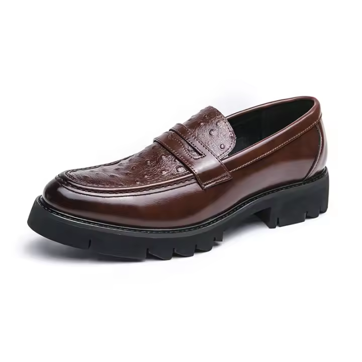 Zapatos Casuales De Cuero Para Hombres 2024 Nuevos Con Suela Gruesa Estilo Negocios Slip-On Loafers Moda Británica Zapatos Adultos No Impermeables Transpirables Talla Verdadera - 1