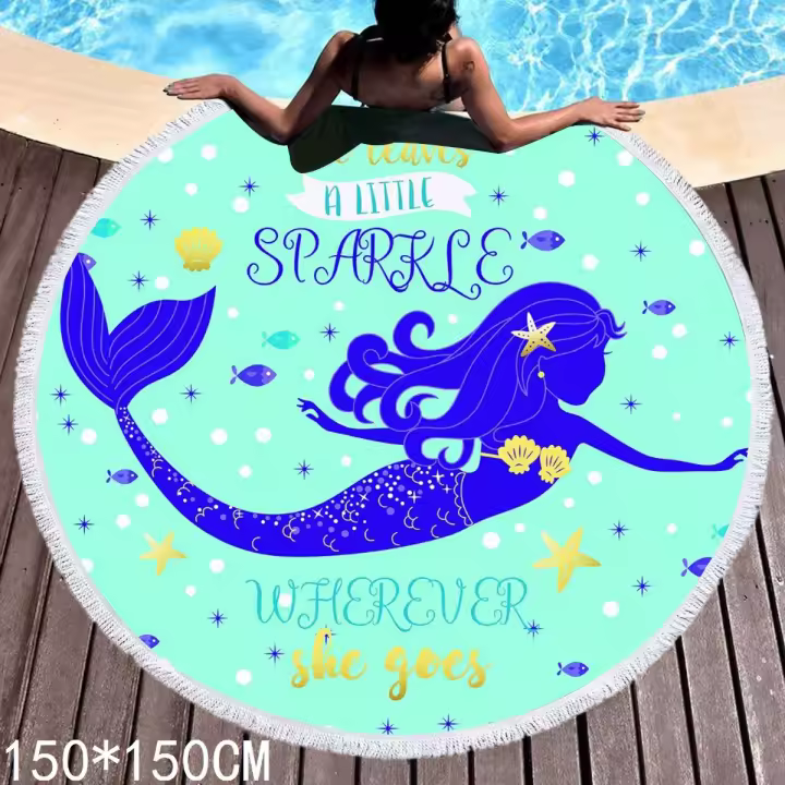 150x150cm Toalla De Playa Redonda, Patrón Floral Y De Pájaros con Impresión Digital, Tapete De Playa De Microfibra Grandes De Secado Rápido, Tapete De Picnic, Yoga Redonda Manta de Playa para niñas y niños - 1
