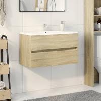 vidaXL Mueble de lavabo madera de ingeniería 80x38,5x45 cm en color Negro/Gris sonoma/Gris hormigón y más | almacenamiento funcional diseño moderno para baño dormitorio sala - details 8