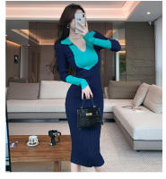 Vestido Elegante De Lana Con Bloque De Colores Y Encaje H Han Queen Para Oficina Y Fiesta Vestido Largo De Manga Larga Para Mujer Moda Otoño - details 15