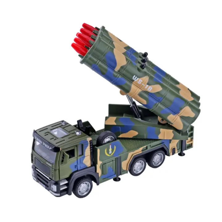 Juguete De Coche Lanzador De Misiles Y Rocket 1/32 Escala Metal Con Sonido Y Luz Vehículo Militar De Serie De Ingeniería Para Niños Regalos - 1