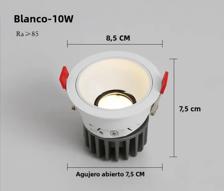 Spotlight LED COB Antigolpeante Redonda 10W Tamaño De Agujero 8cm Para Iluminación Interior De Dormitorio Sala De Estar Pasillo - 1