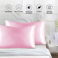 Funda De Almohada Suave De Seda Simulada Doble Cara En Colores Blanco Negro Gris Caqui Azul Rosa Skin Friendly Para Hogar - details 3