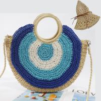 Attopex Bolso Paja Hombro Mano Mujer Redondo Azul 2 Piezas + Sombrero Regalo - details 0