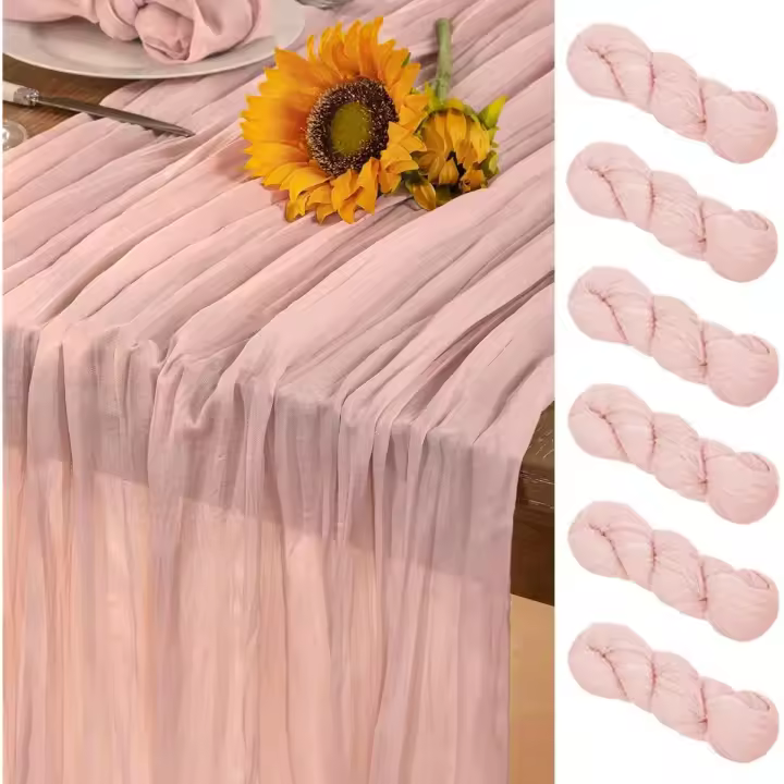 Pink Cheesecloth Table Runner 6 Pack Summer Sheer Light Pink Cheese Cloth Table Runners Boho Gauze 120 Inches Summer Table Decorations for Wedding Bridal Girl Baby Shower Sweet 16 Party Decor - 1