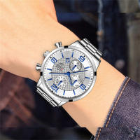 Reloj De Negocios Para Hombre Relogio Masculino Lujo Acero Inoxidable Cuarzo Pulsera Plateada Calendario Manos Luminosas Estilo Casual - details 1