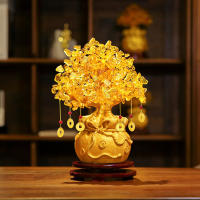 Arbol De La Suerte Ornamento De Cristal Amarillo Para El Dinero Estilo Bonsái Feng Shui Para La Suerte Figura De Resina Natural - details 0
