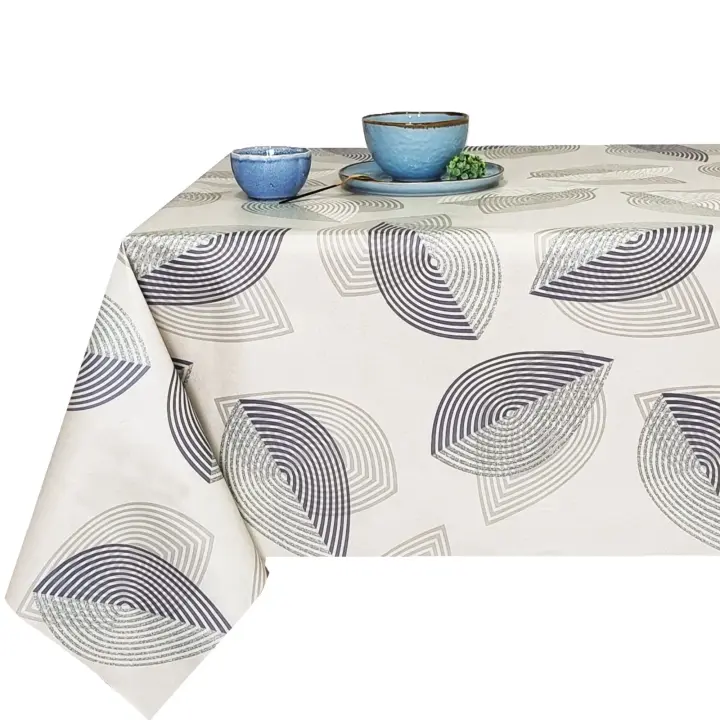 Mantel PVC, Mantel de hule, , Para mesa rectangular, Tapete de cocina, Hojas  Azul, oro - 1