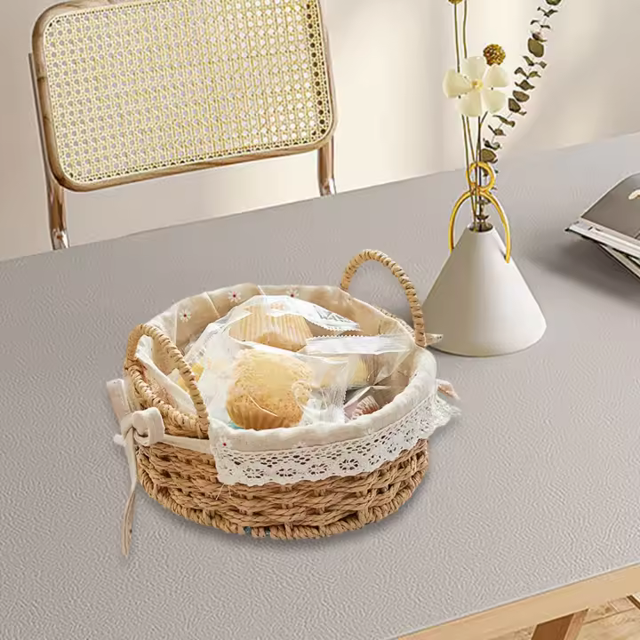 Cesta De Almacenamiento Hecha a Mano Organizador De Escritorio Para Snacks Fiestas Pan Desayuno Dormitorio Material Ecológico Tejido - 1