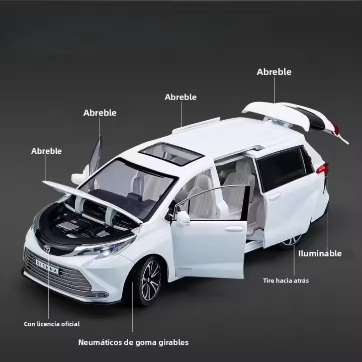 Modelo De Coche De Aleación Toyota Sienna MPV 1:24 Con Sonido Y Luz Simulación De Coche Metal Juguete Para Coleccionistas Y Niños - 1