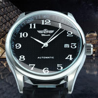 Reloj De Pulsera Métrico Para Hombres Winner Clásico Retro Con Calendario Manos Azules Y Correa De Cuero Acero Inoxidable Automático - details 0