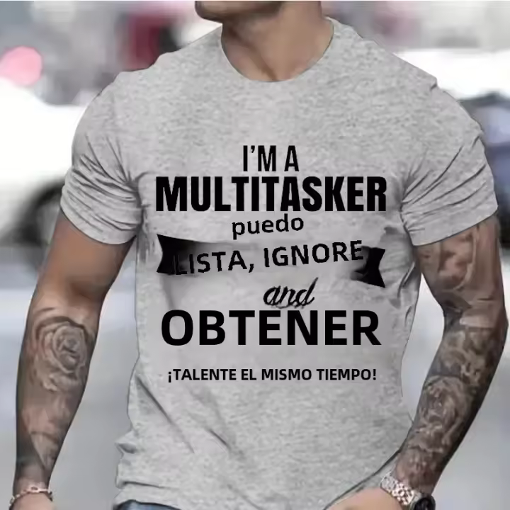 Camiseta Para Hombres 'Soy Un Multitarea' En Gris Humor Sarcástico Camisetas Casuales Transpirables Ligeros De Secado Rápido Protección Solar Sostenible Sin Capucha Estilo O-Neck - 1