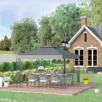 Outsunny Cenador de Jardín 3x3 m Pabellón de Jardín Gazebo con Doble Techo Estructura de Acero 8 Orificios de Drenaje Resistente al Agua Carpa para Exterior Terraza Patio Gris - details 1