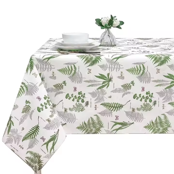 Mantel de tela Antimanchas,  Para mesa rectangular, Fácil de limpiar, Lavable, Impermeable, Ideal para el hogar interior y exterior, Hoja Verde - 1
