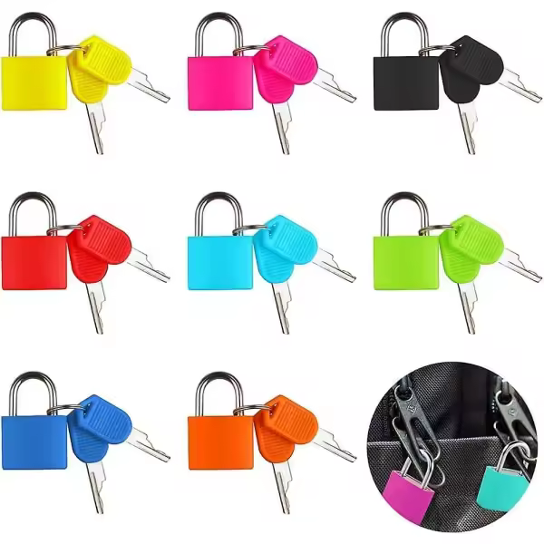 Paquete de 8 cerraduras con 2 llaves, cerradura pequeña para equipaje, mini cerradura para suites, cerradura con llave para mochilas, suites, taquillas escolares, Mu - 1
