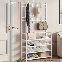 Estantería Multifuncional de Acero al Carbono con Ganchos, Tamaño 80x26x153 cm, Estantería de Zapatos y Organizador para Entrada, Baño, Dormitorio y Oficina - details 5