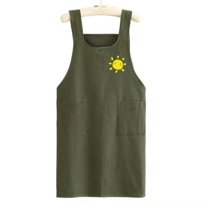 Delantal De Algodón Puro Para Cocina En Casa Resistente Al Enfriamiento Transpirable Para Mujer Ropa De Trabajo Adulto Delantales De Cintura - 1