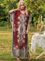 Vestido Largo Sin Mangas Para Mujer Estampado De Playa Casual Y Suelto Con Cuello En V Vestido De Vacaciones De Verano De Talla Única - details 6