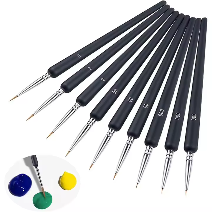 Juego de pinceles finos, 9 pinceles de pintura de arte en miniatura con 0, 00.000 pinceles de dibujo de tamaño para arte acrílico acuarela aceite pintura de uñas - 1